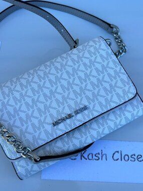 Michael Kors phone crossbody clutch purse medium jet set travel bright white